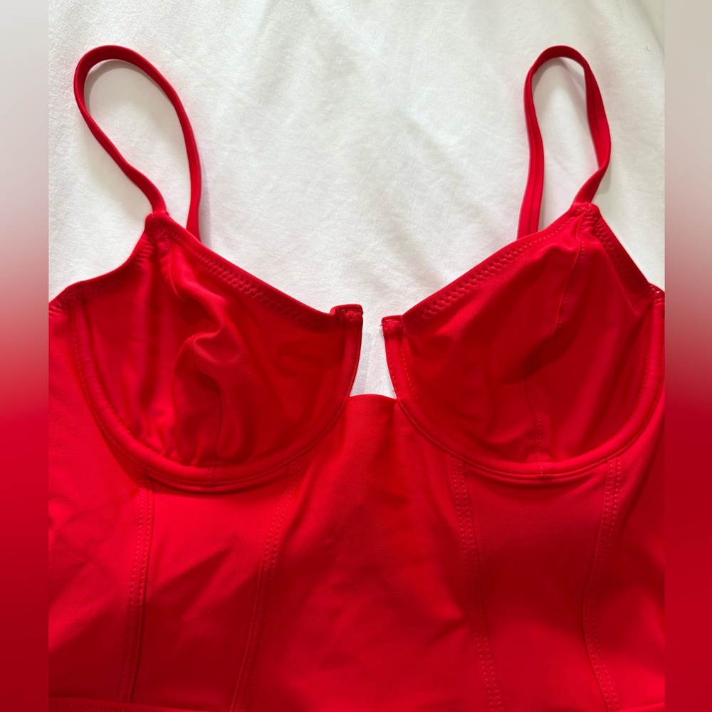 New Solid & Striped Red One Piece Swimsuit With K… - image 5
